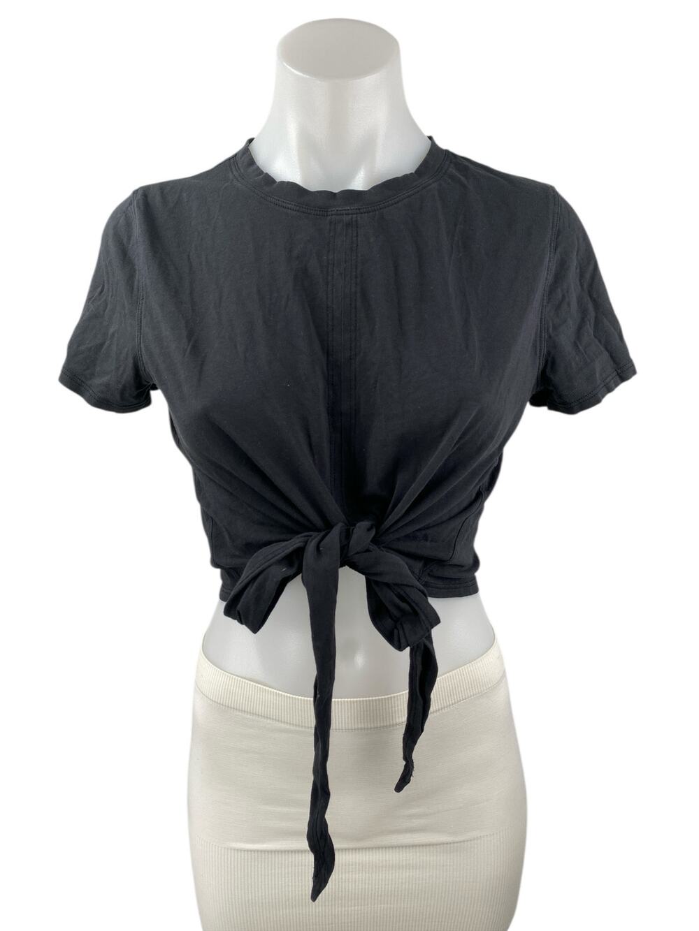 Lululemon Womens Black Tie knot Front Short Sleeve Crop Tee T-shirt Top Size S